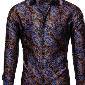 NWT YourTies Jacquard Button down silk shirt brown/Blue